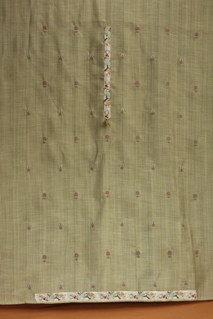 Green Printed Cotton Suit Set with Thread Work