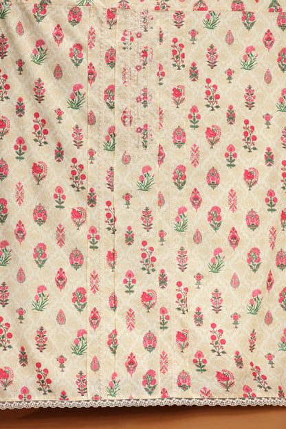 White Printed Kathan Silk Unstitched Dress Material Suit