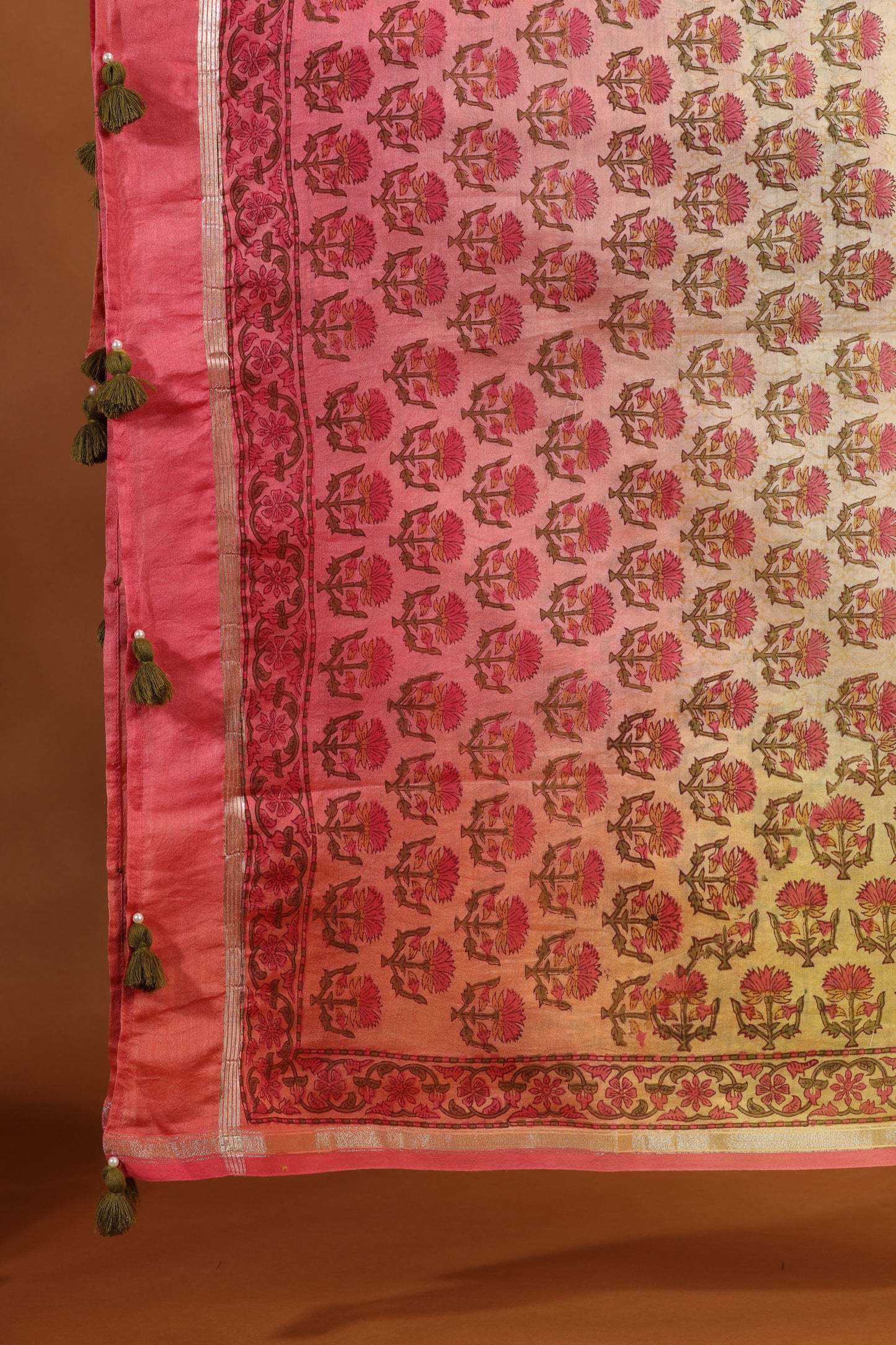 Yellow & Beige Printed Cotton-Chanderi Suit Set