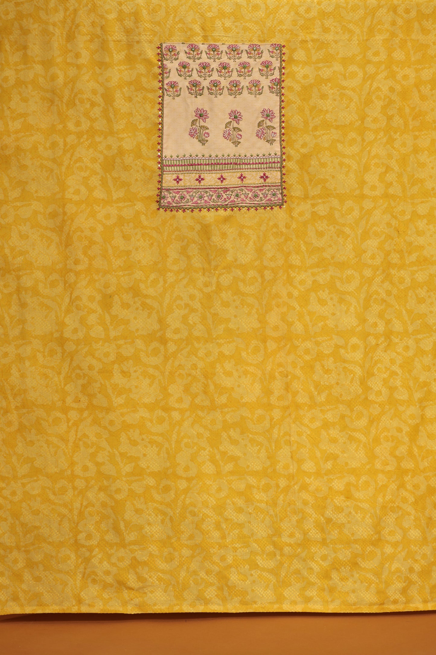 Yellow & Beige Printed Cotton-Chanderi Suit Set