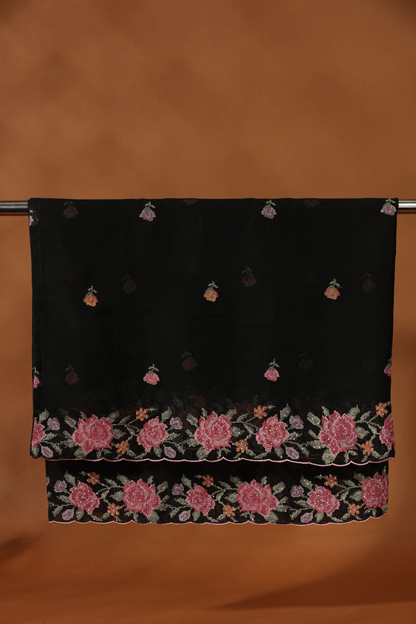 Black Diamond & Resham Embroidered Dress Material Suit