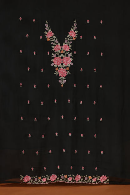 Black Diamond & Resham Embroidered Dress Material Suit