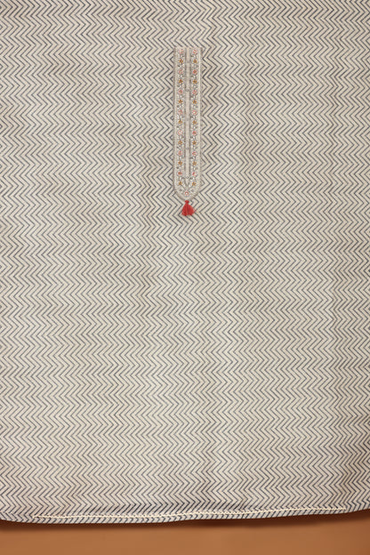Grey & White Kathan Unstitched Dress Material Suit