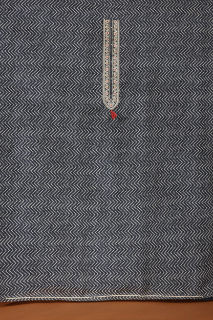 Grey & White Printed Kathan Silk Unstitched Dress Material Suit