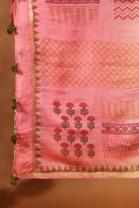 Yellow & Pink Printed Cotton-Chanderi Suit Set