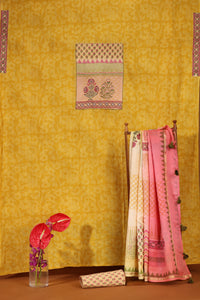 Yellow & Pink Printed Cotton-Chanderi Suit Set