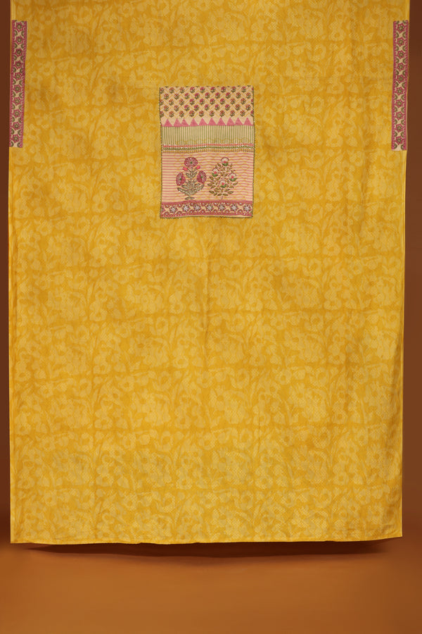 Yellow & Pink Printed Cotton-Chanderi Suit Set