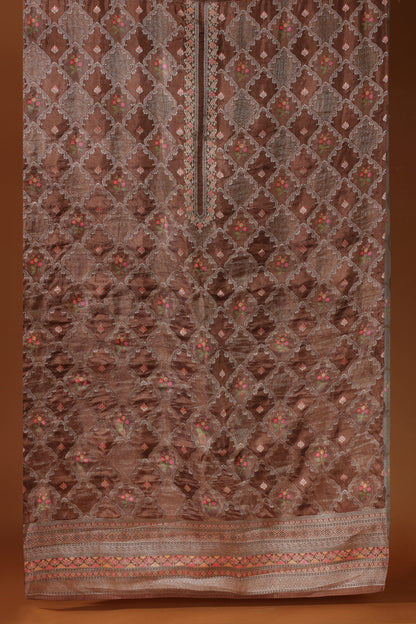 Mauve Printed Kathan Silk Suit Set
