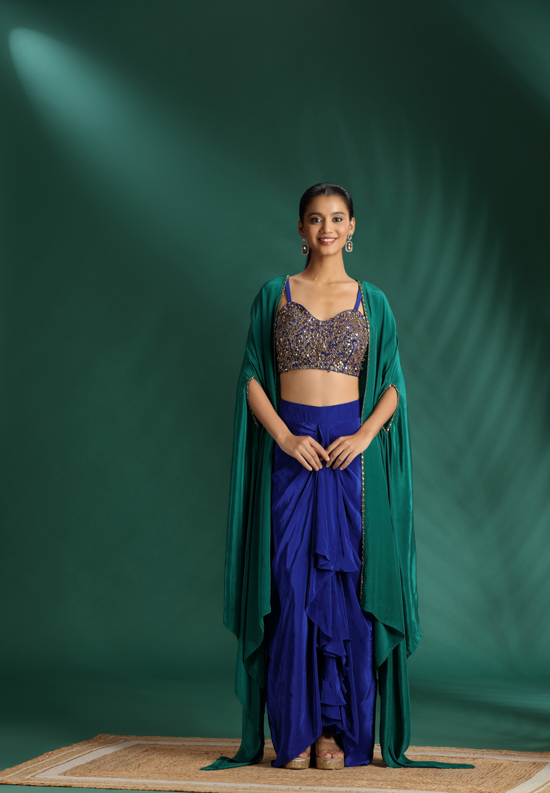 Blue & Green Crepe Salwar Kameez with Sequin Detailing