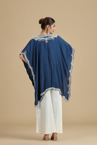 Peacock Blue Raw Silk Kurta Set with Abla & Pearls