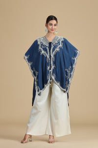 Peacock Blue Raw Silk Kurta Set with Abla & Pearls