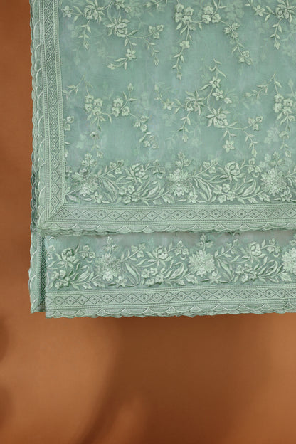 Emerald Green Organza Suit Set with Resham Detailing