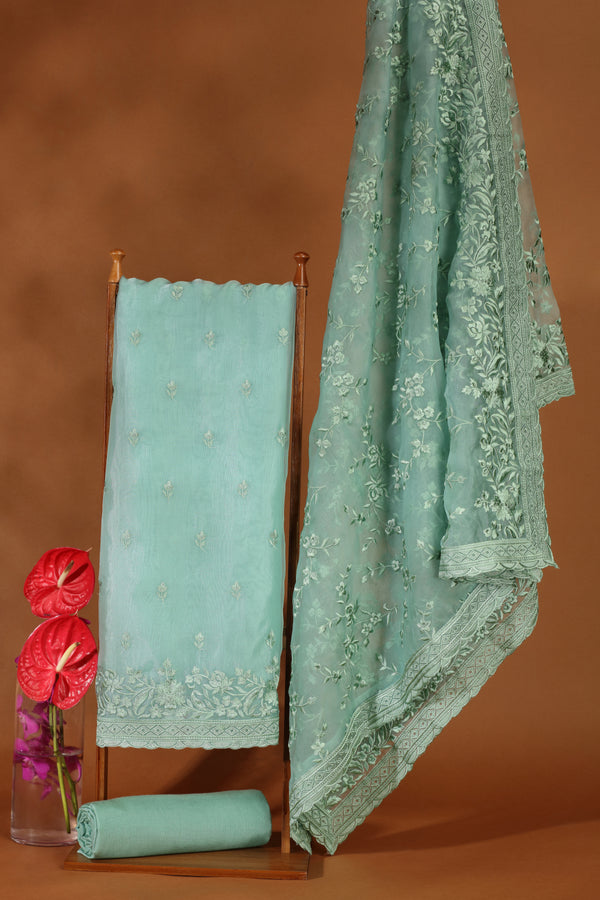 Emerald Green Organza Suit Set with Resham Detailing