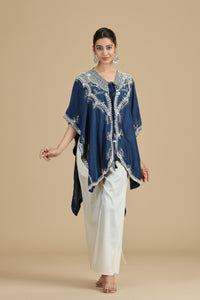 Peacock Blue Raw Silk Kurta Set with Abla & Pearls