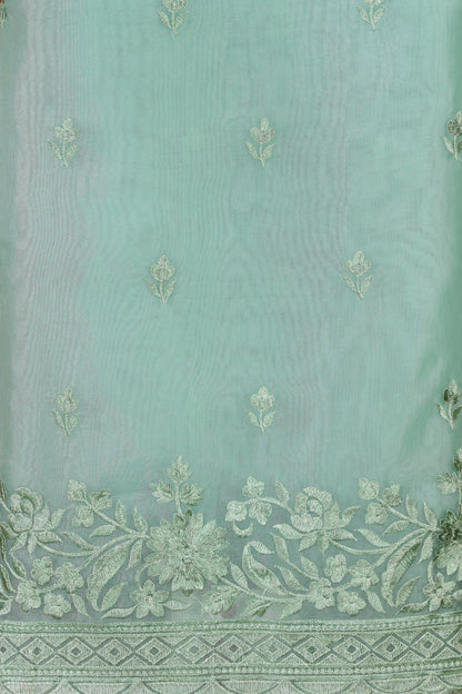 Emerald Green Organza Suit Set with Resham Detailing