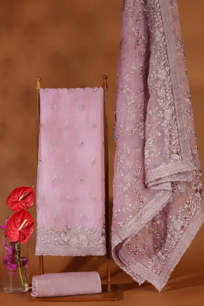 Blush Pink Cotton-Organza Suit Set with Resham Detailing