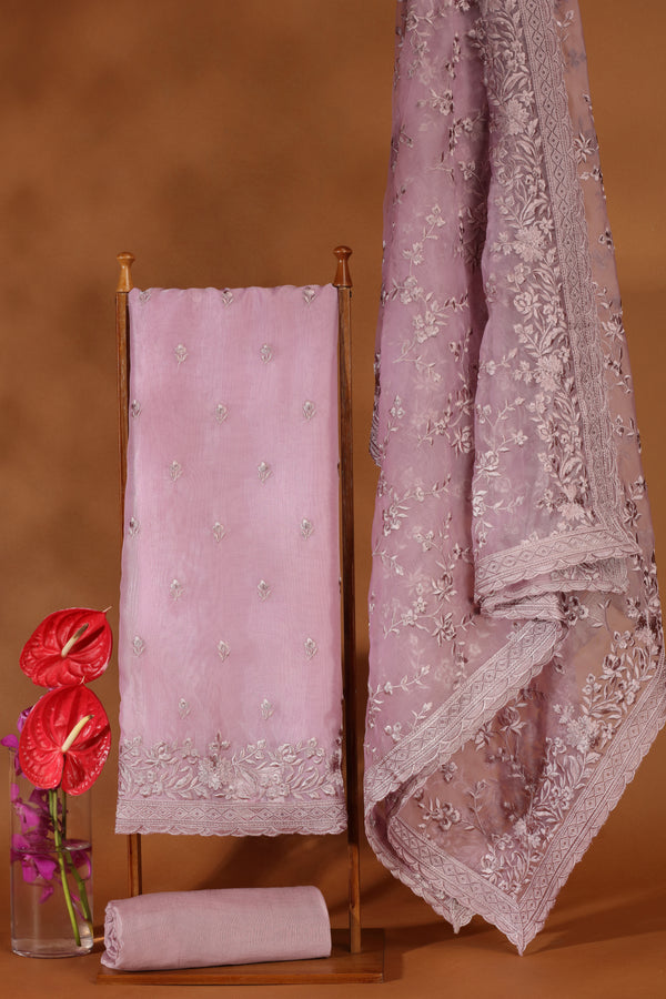 Blush Pink Cotton-Organza Suit Set with Resham Detailing