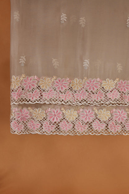 Beige Organza Dress Material Suit