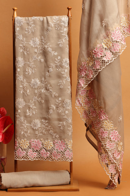 Beige Organza Dress Material Suit