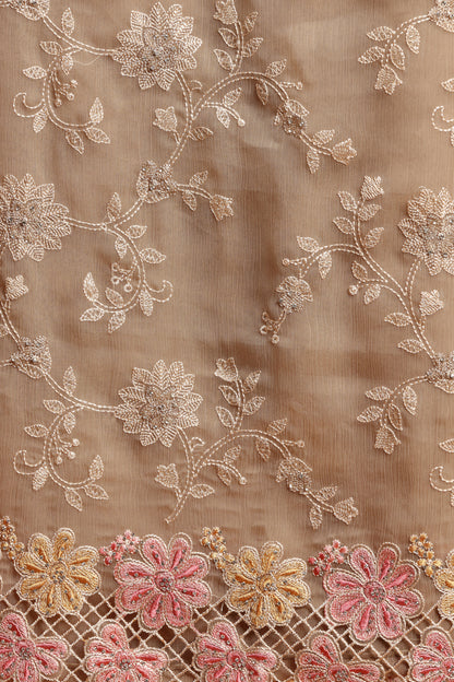 Beige Organza Dress Material Suit