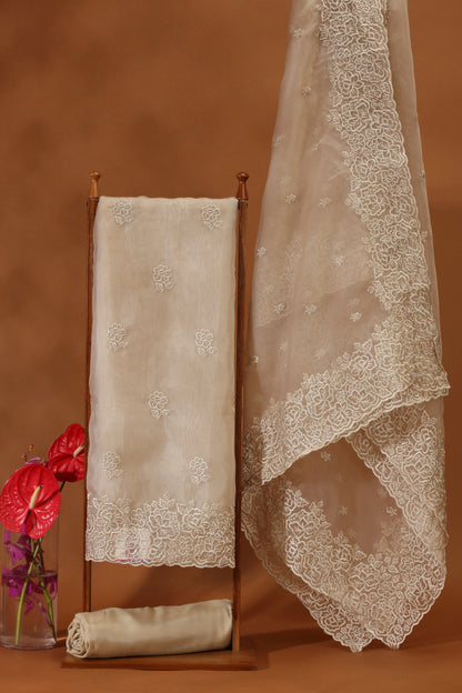 Beige Organza Suit Set with Elegant Resham Detailing