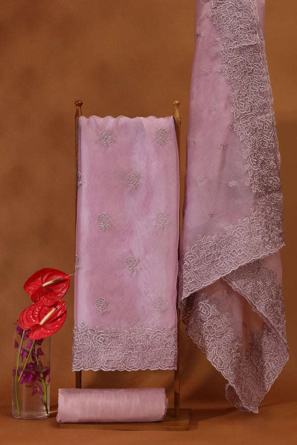 Blush Pink Organza Suit Set with Resham Embroidery