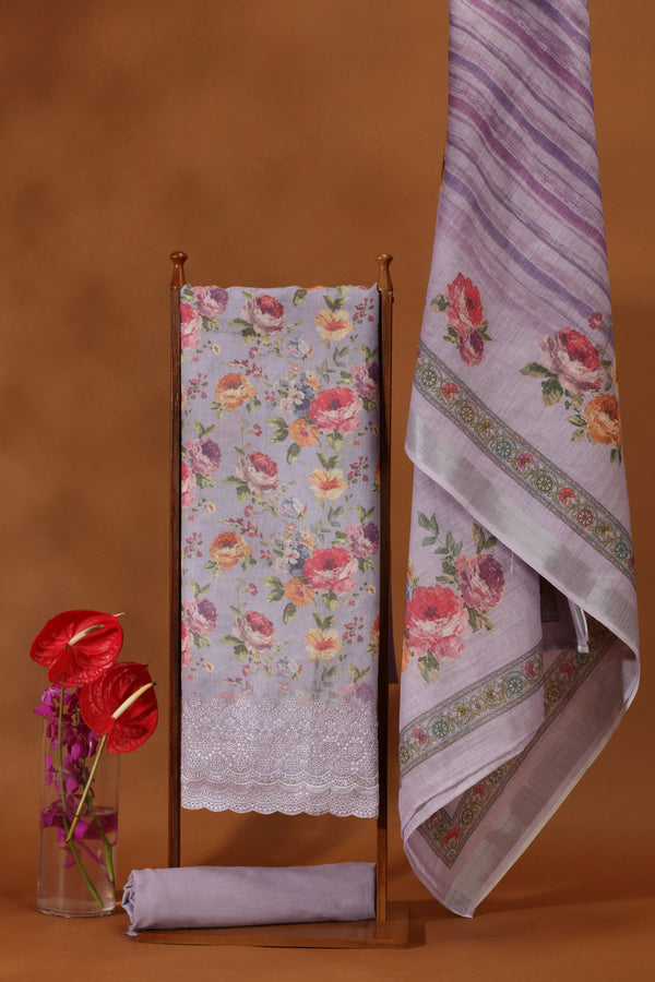 Royal Purple Printed Kathan Silk Suit Set