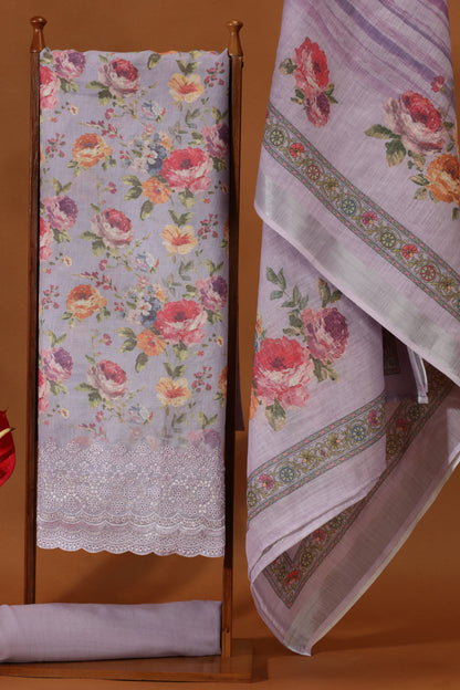 Royal Purple Printed Kathan Silk Suit Set