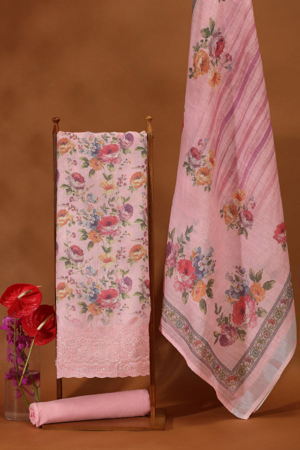 Blush Pink Printed Kathan Silk Suit Set