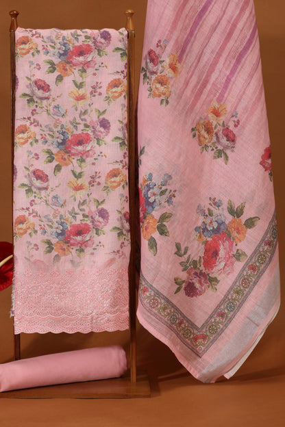 Blush Pink Printed Kathan Silk Suit Set