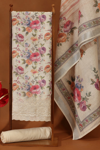 Beige Kathan Silk Printed Suit Set