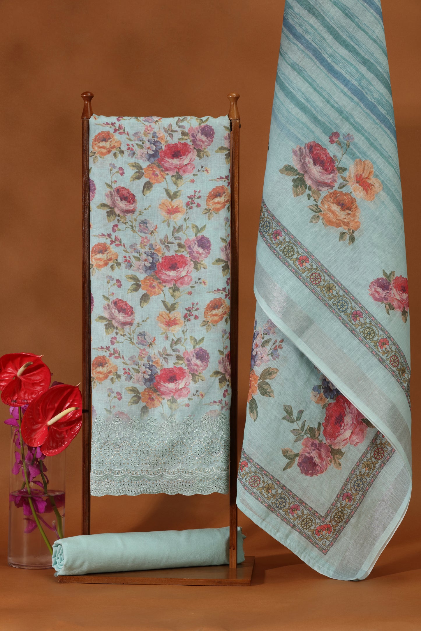 Blue Kathan Silk Printed Suit Set