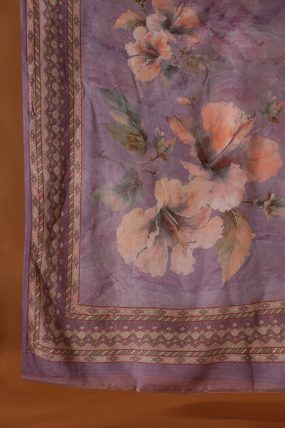 Mauve colored Crepe & Kathan Silk Semi-Stitched Dress Material Suit for Women