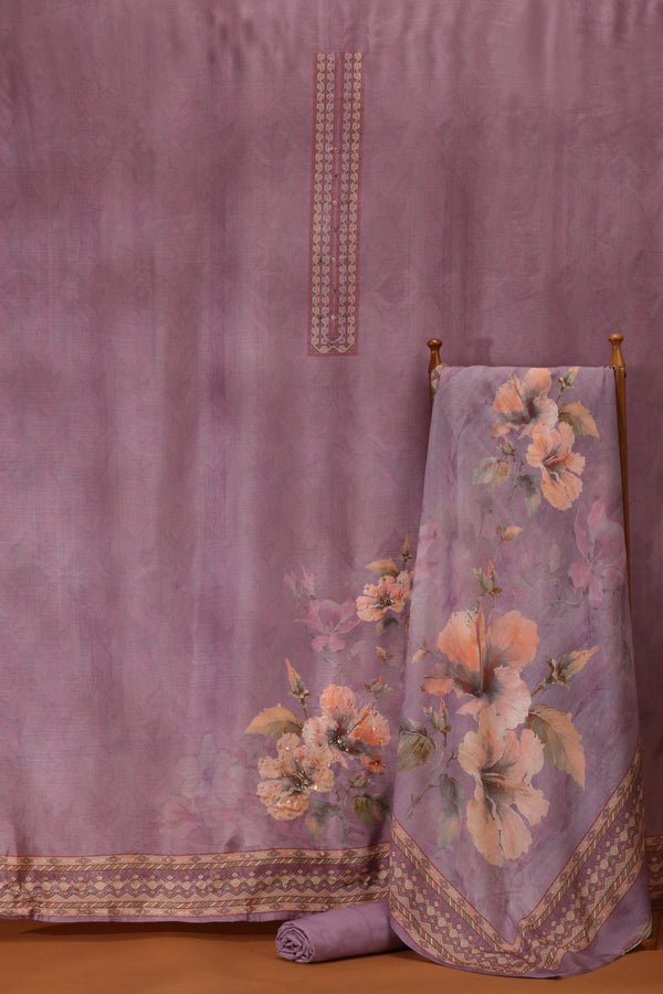 Mauve colored Crepe & Kathan Silk Semi-Stitched Dress Material Suit for Women