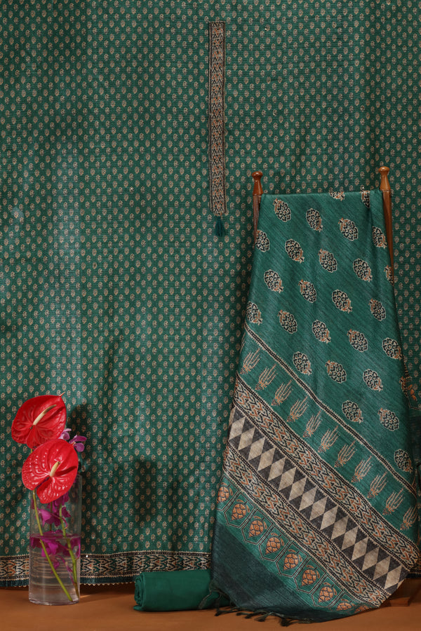 Green Kathaan Silk Dress Material Suit