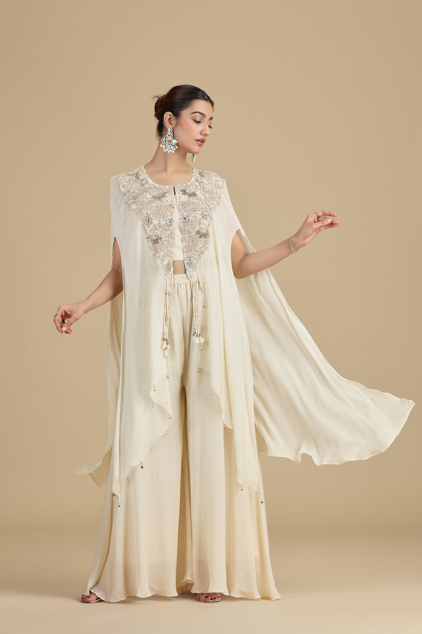 Chinnon Cream Kurta Set with Sequins & Pearls