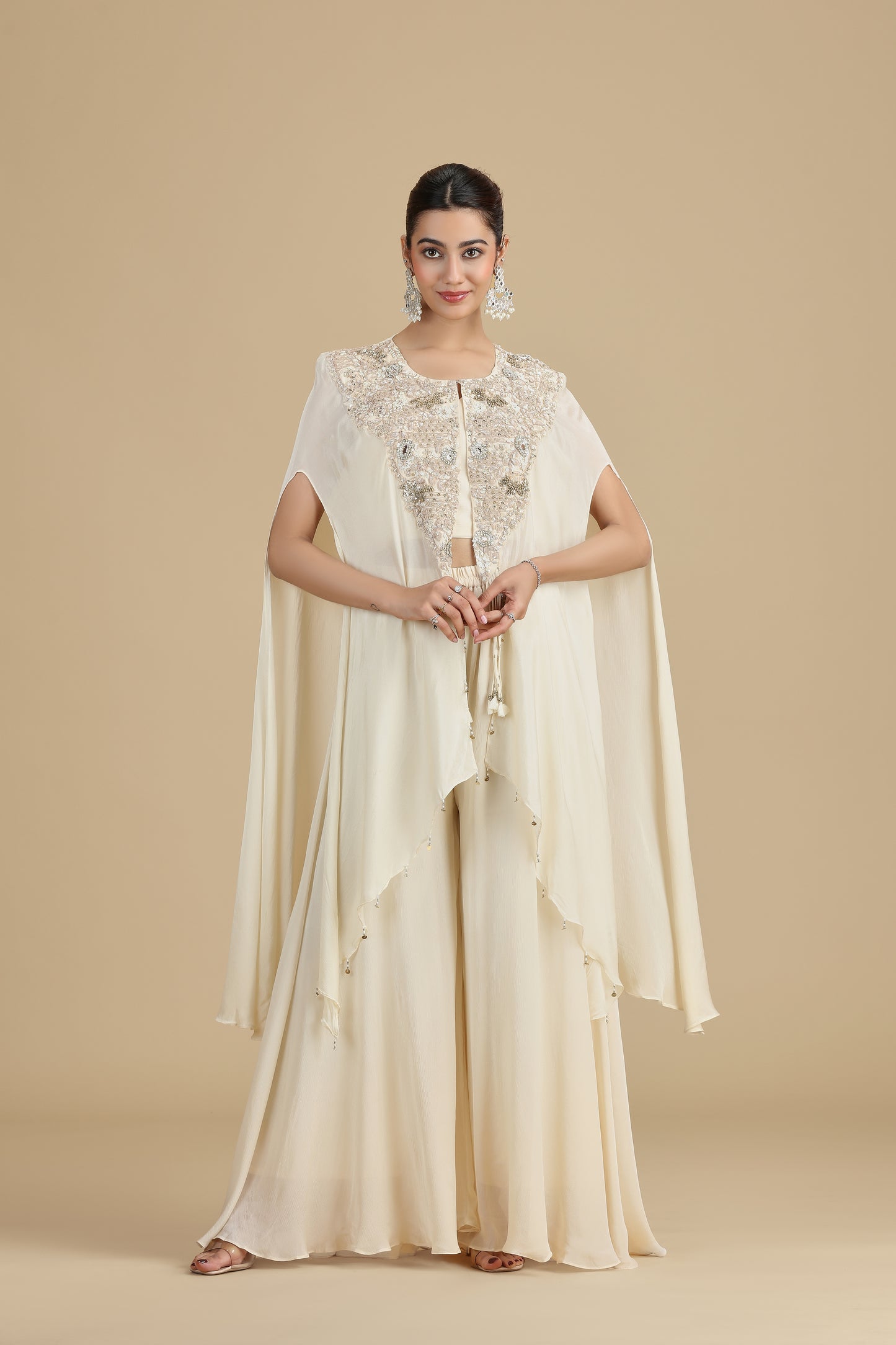 Chinnon Cream Kurta Set with Sequins & Pearls
