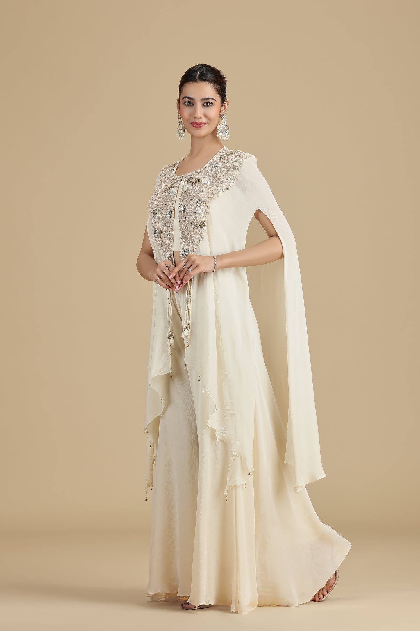 Chinnon Cream Kurta Set with Sequins & Pearls