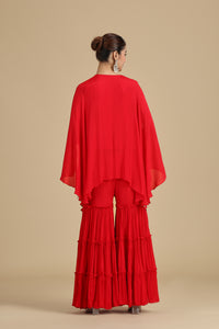 Red Chinnon Kurta Set with Sequins & Thread Work