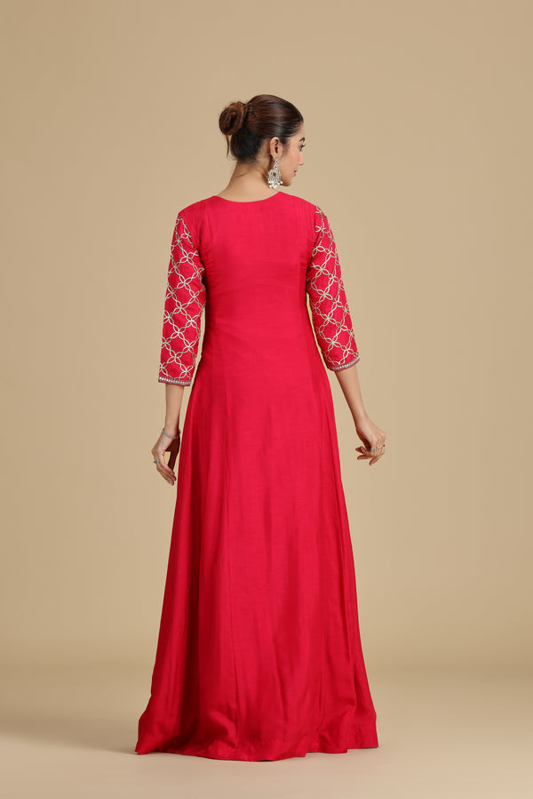 Elegant Pink Raw Silk Kurta Set with Thread Work & Pearls