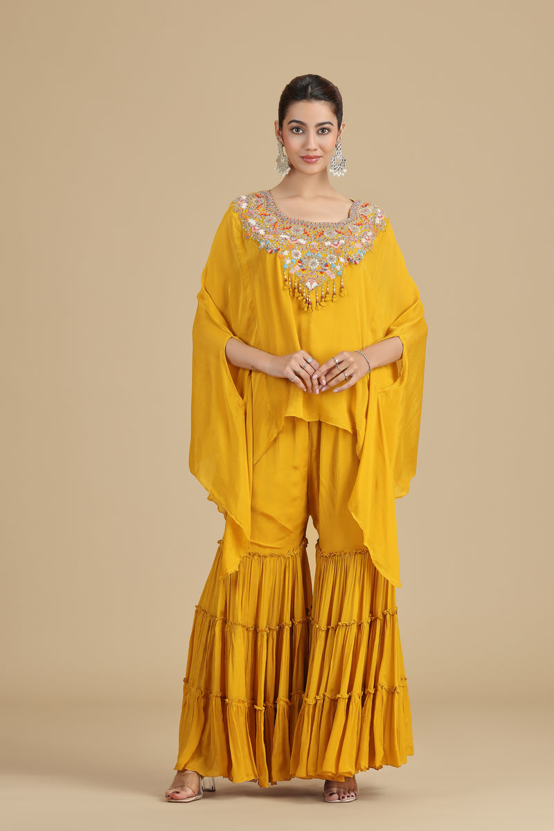 Mustard Chinnon Kurta Set with Gota Patti & Sequins