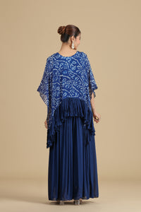 Blue Chinnon Kurta Set with French Knots & Pearls