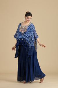 Blue Chinnon Kurta Set with French Knots & Pearls