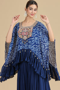 Blue Chinnon Kurta Set with French Knots & Pearls
