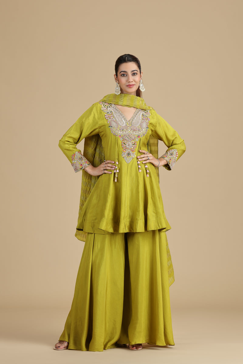 Florence Green Raw Silk Kurta Set with Gota Patti & Sequins