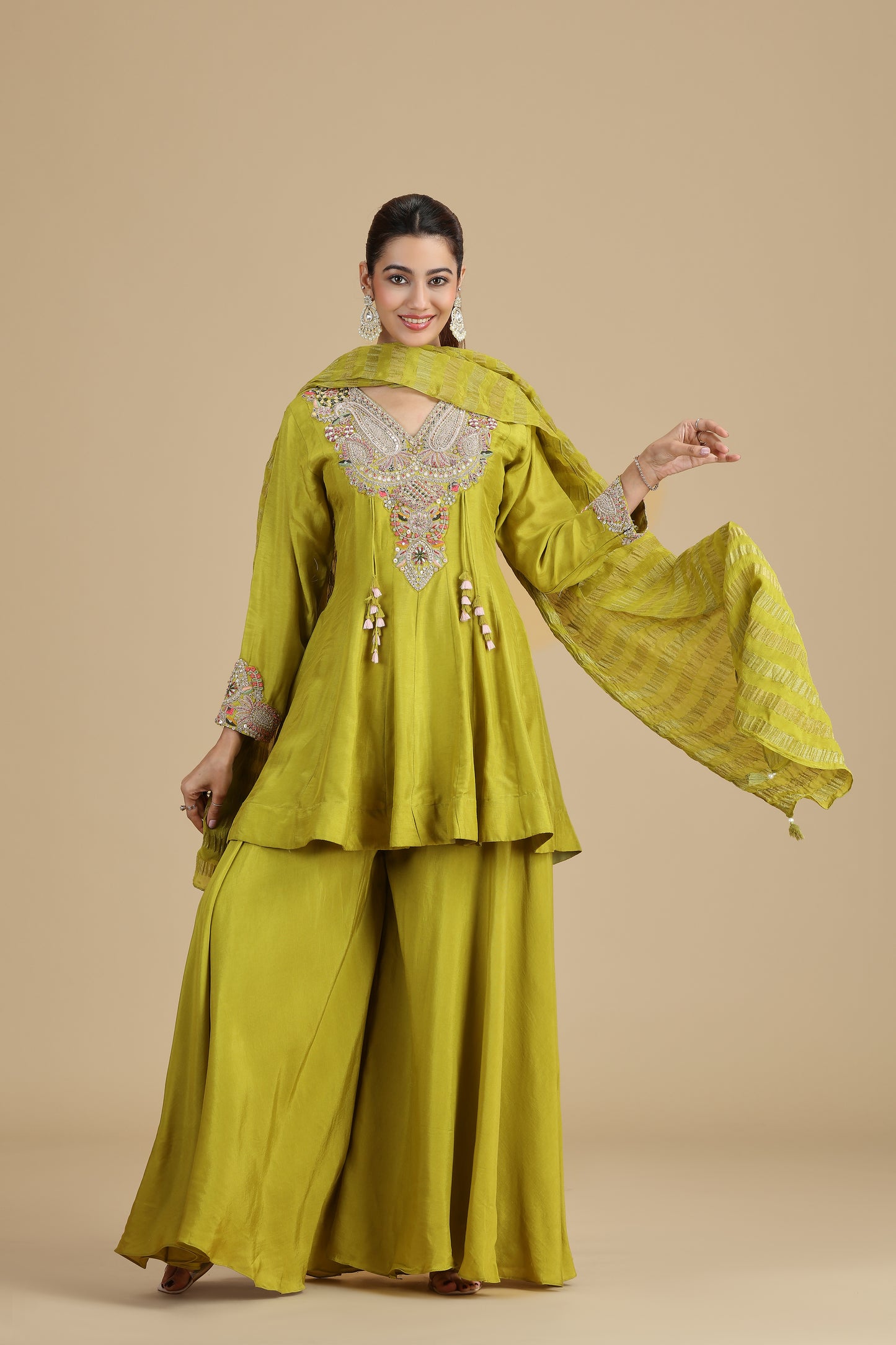 Florence Green Raw Silk Kurta Set with Gota Patti & Sequins