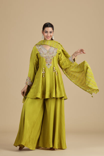 Florence Green Raw Silk Kurta Set with Gota Patti & Sequins