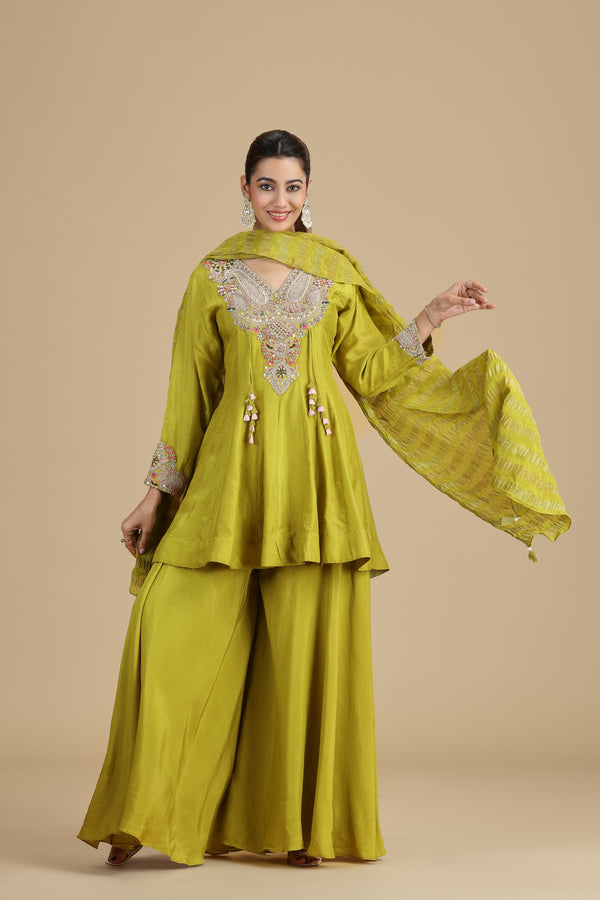 Florence Green Raw Silk Kurta Set with Gota Patti & Sequins