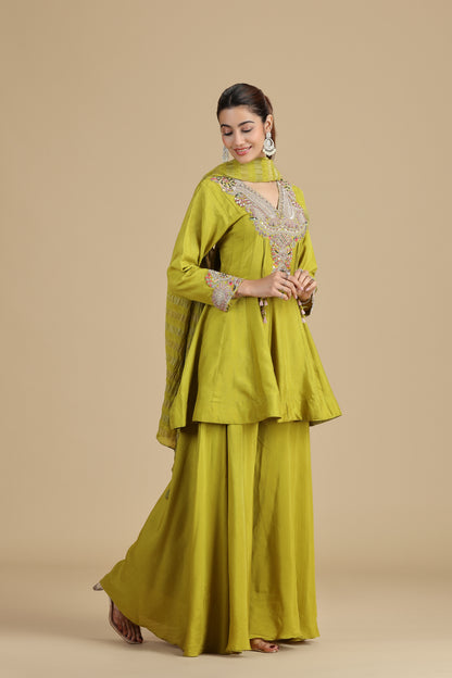 Florence Green Raw Silk Kurta Set with Gota Patti & Sequins