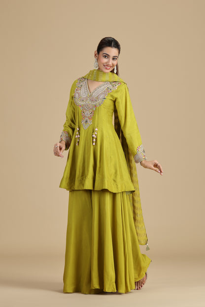Florence Green Raw Silk Kurta Set with Gota Patti & Sequins